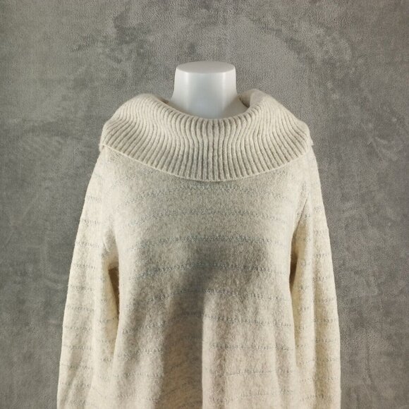 NWOT Style&Co Fall Cozy Cowl Neck Sweater MEDIUM(8-10) Ivory Metallic Stripe - Picture 2 of 13